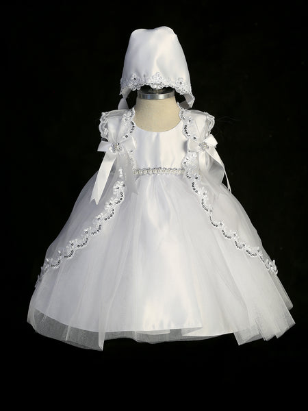 Elegant Baby Girls White Baptism Gown with Bonnet 0-24M – SophiasStyle.com Elegant Baby Girls White Baptism Gown with Bonnet 0-24M – SophiasStyle.com