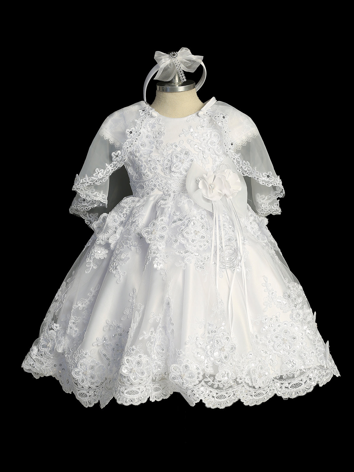 Girls White Elegant Ropone Style Christening Dress, Sizes 0-6 24M