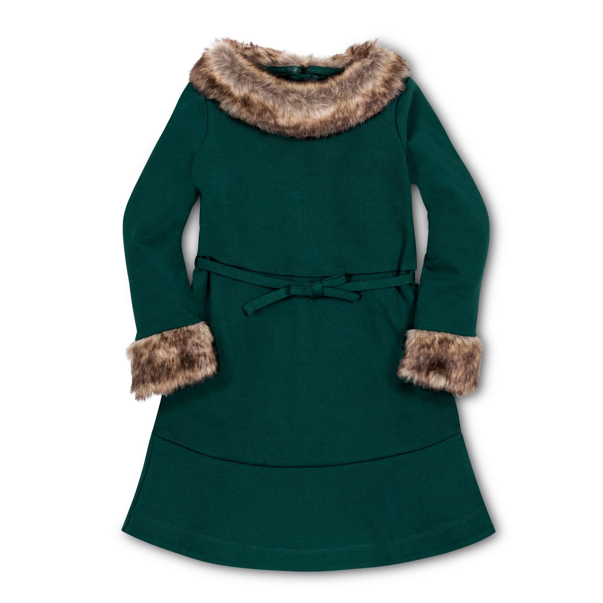 Long Sleeve Ponte Dress with Faux Fur - Baby Long Sleeve Ponte Dress with Faux Fur - Baby