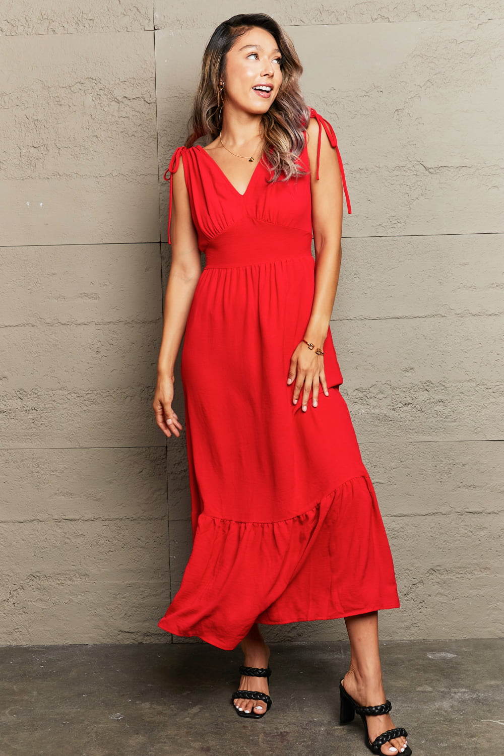 hemming chiffon dress Marlee Blue Chiffon Plunge-Neck High-Low Maxi Dress – Club L London