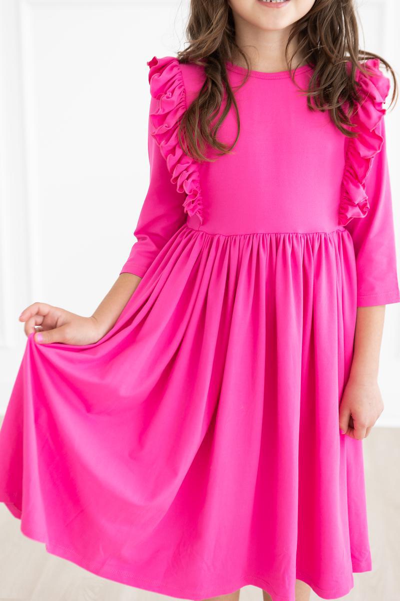 pink dress for girls Hot L/S Ruffle Twirl 12-24M atf-kg-05.29.26 Here Comes the Flower Size:XXL: 35.4-39.4