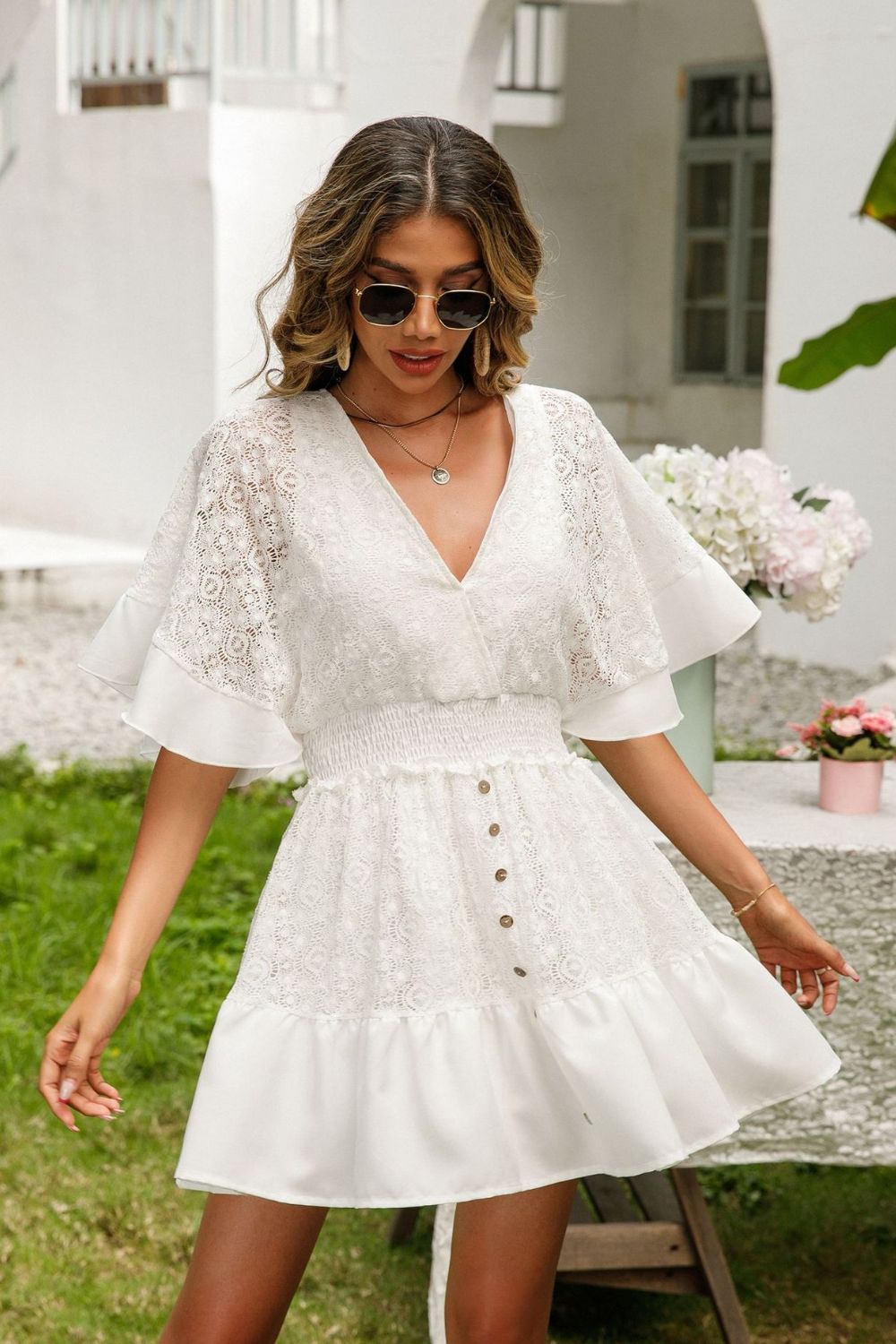 Tiered Surplice Half Sleeve Midi Dress main image 0