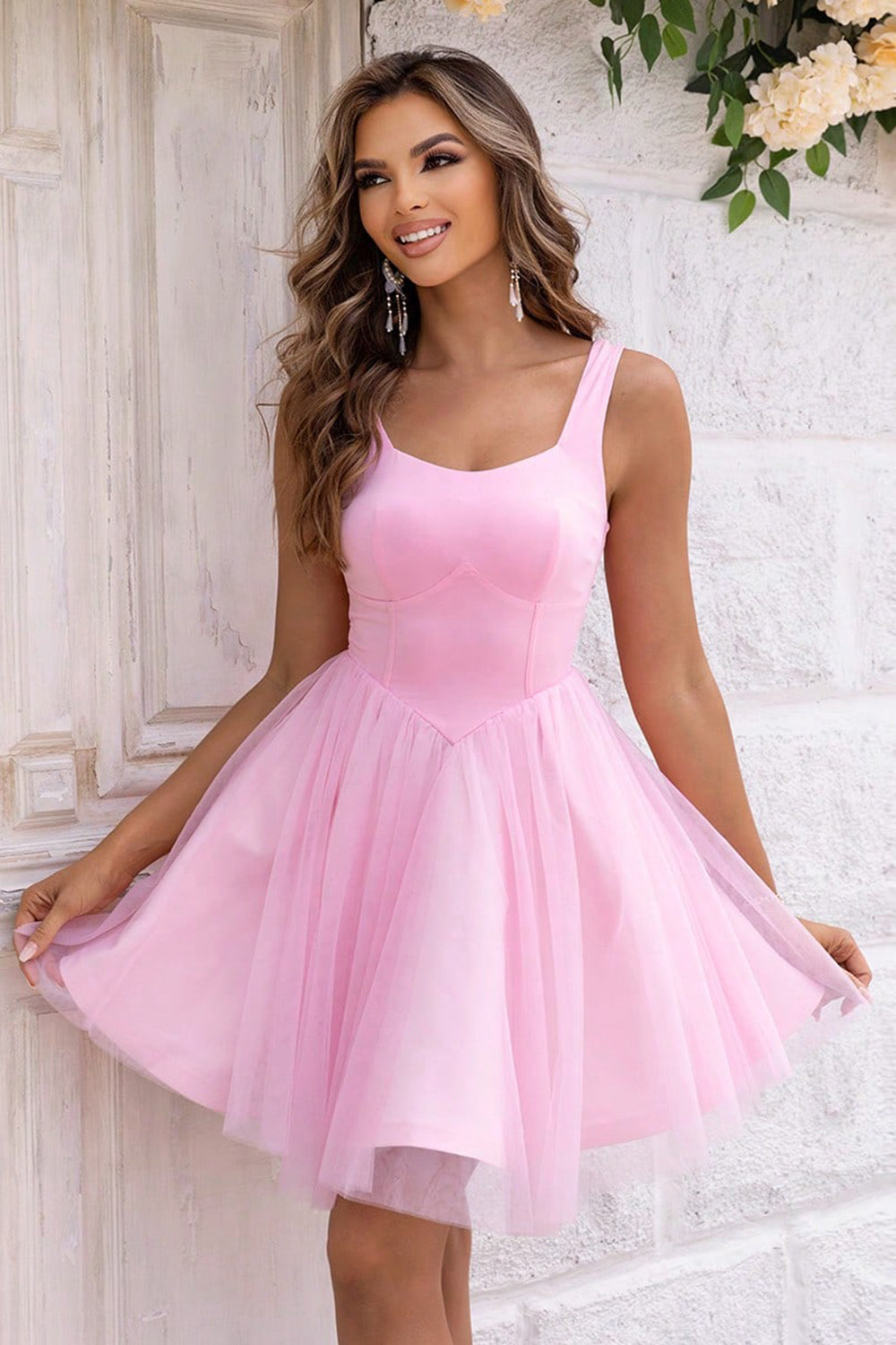 mesh strap dress Wide Strap Mesh Dress Women's Dresses at Sophia's Style Blush Pink / XS