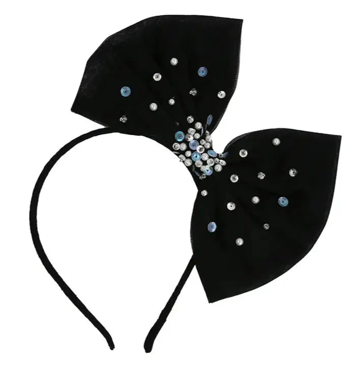 Black Sequin Bow Headband Black Sequin Mouse Ears | Custom Color Bow Headband - Etsy main image 3
