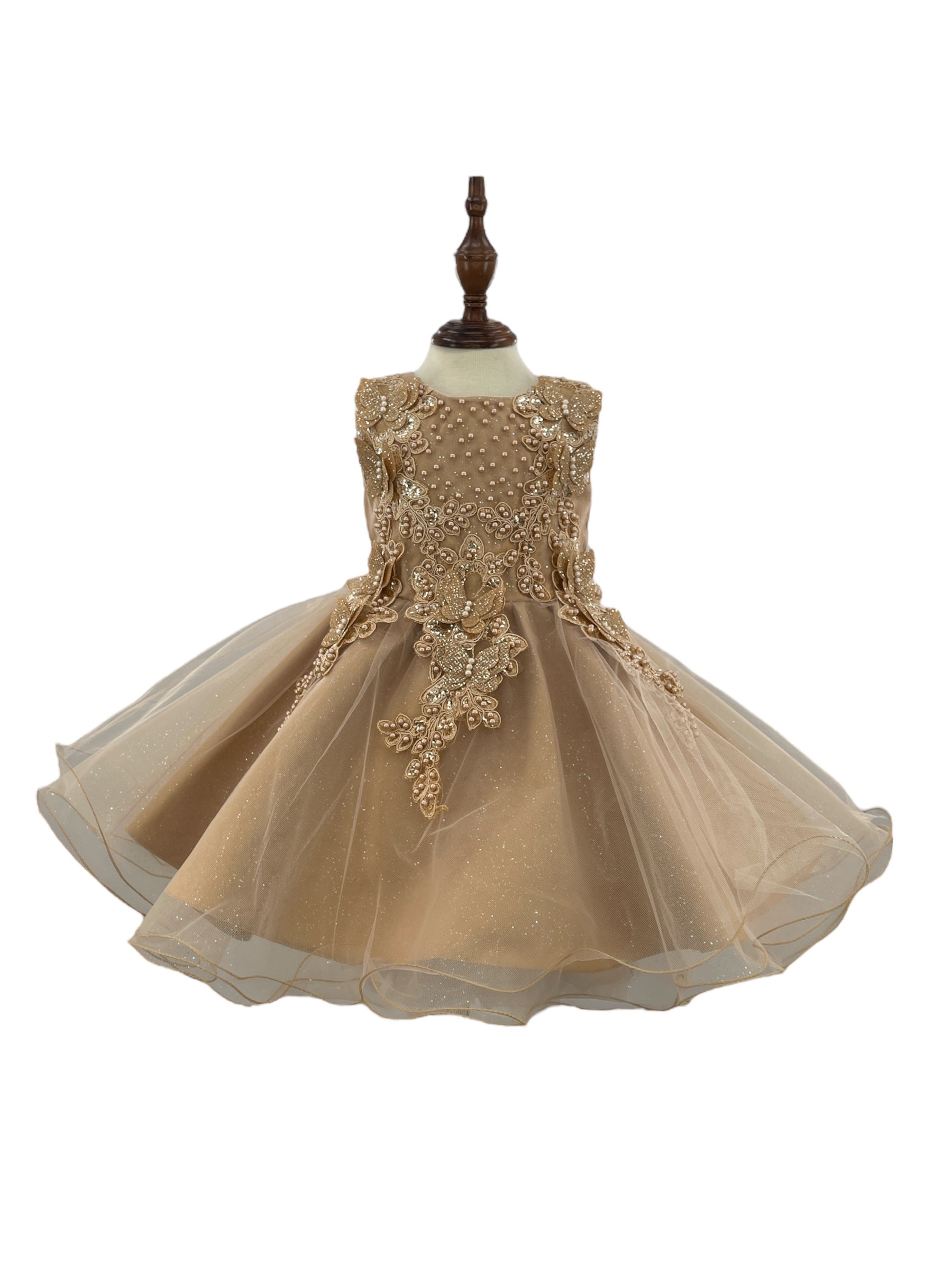slim fit dress slacks Blush/Rose Gold Sequins V Back & Bow Baby Dress S-6M / Blush/Rose Gold main image 0