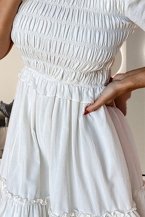 Frilled Sleeve Short Dress White