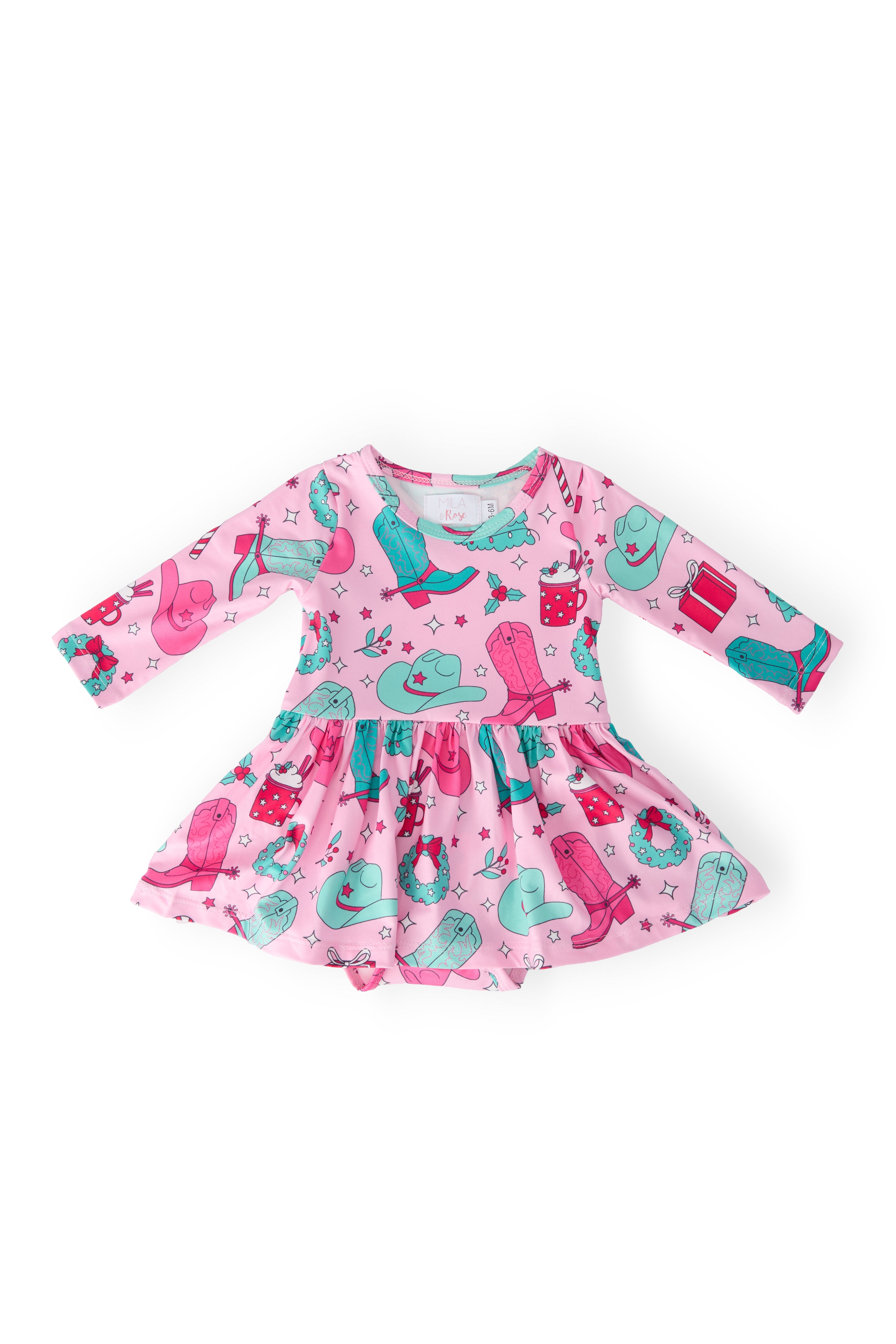 Christmas Cowgirl L/S Twirl Bodysuit from Mila & Rose at Sophia's Style 12-18M Christmas Cowgirl L/S Twirl Bodysuit from Mila & Rose at Sophia's Style 12-18M