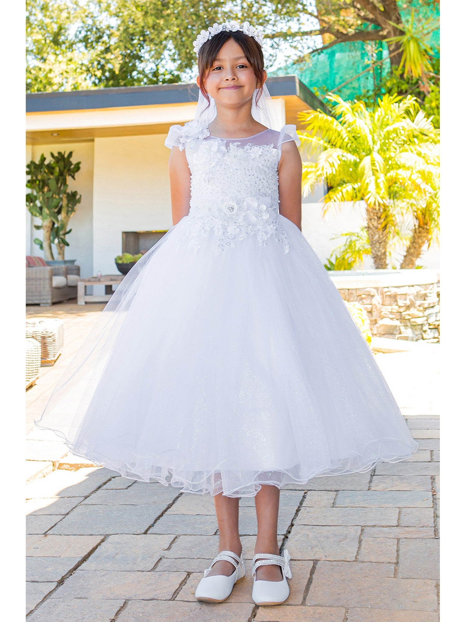 White Cinderella Couture Flower Girl Dresses Round Neck Knee Length Satin Flower Girl Dress With Crochet White Cinderella Couture Flower Girl Dresses Round Neck Knee Length Satin Flower Girl Dress With Crochet