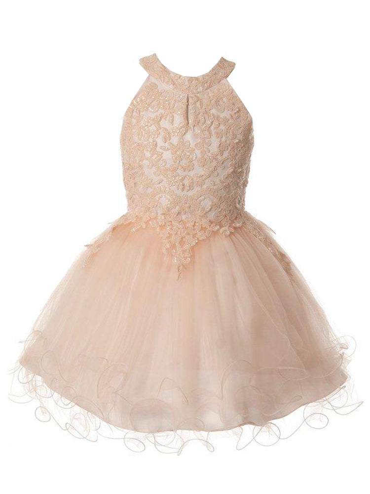 Girls Halter Neck Rhinestone Party Tulle Flower Girl Junior Bridesmaid Dress, Sizes 2-16 - SophiasStyle.com