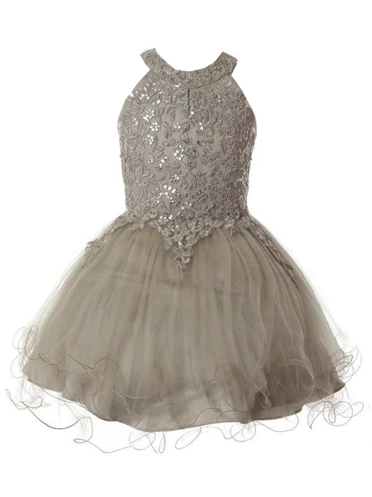 Girls Halter Neck Rhinestone Party Tulle Flower Girl Junior Bridesmaid Dress, Sizes 2-16 - SophiasStyle.com