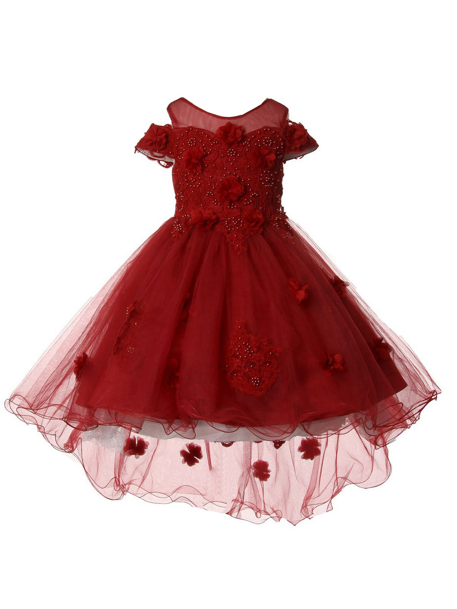 Girls Multi Color Lala & Erina Lace Applique Hi-Low Flower Girl Dress ...