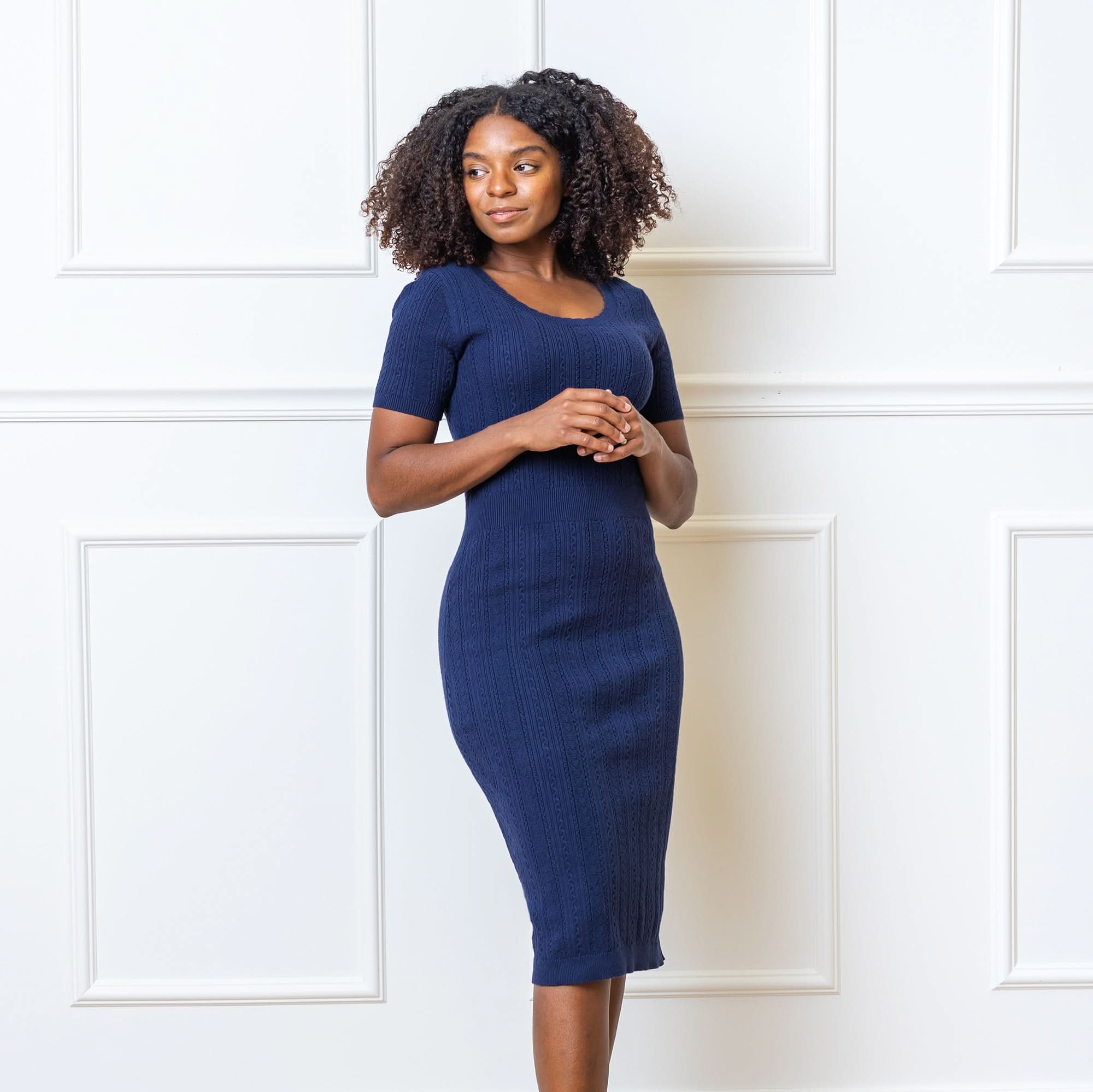 Fitted Cable Sweater Dress at Sophia's Style  SophiasStyle.com