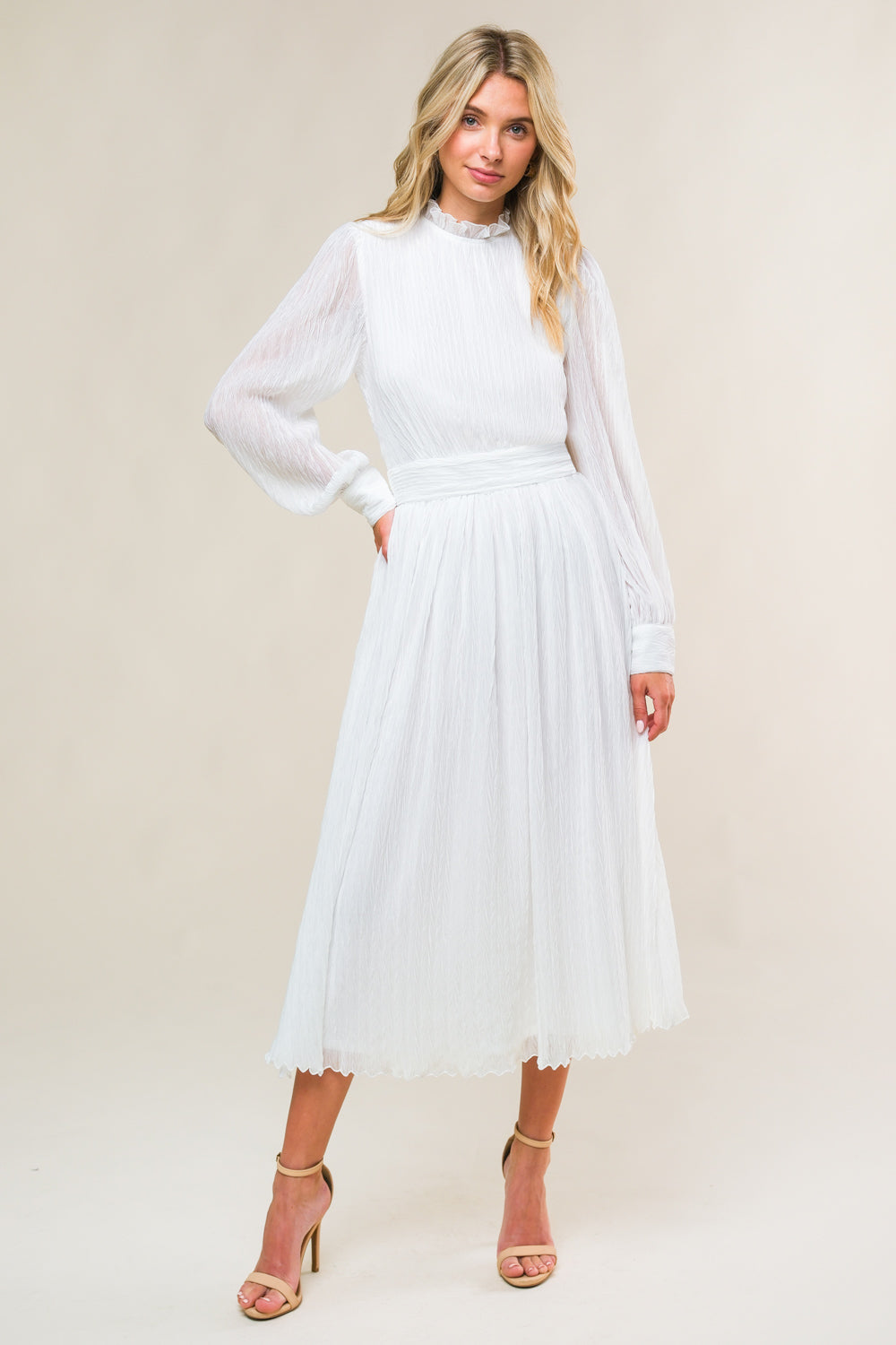 long sleeve white midi dress FOREVER WAITING WOVEN MIDI DRESS from Flying Tomato at Sophia's Style –  SophiasStyle.com