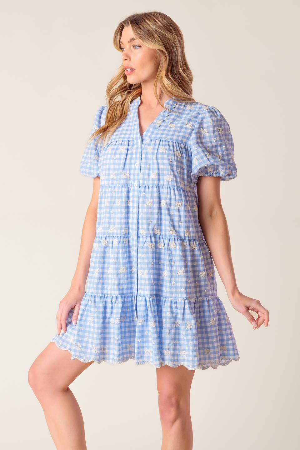 blue gingham babydoll dress Held My Breath Strapless Babydoll Mini Dress | Blue Gingham | Womens main image 1