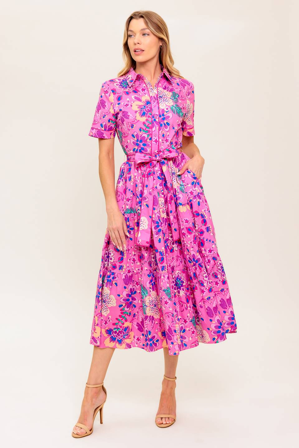celestial skies midi dress CELESTIAL SKIES WOVEN MIDI DRESS l FLYING TOMATO PINK PURPLE / S