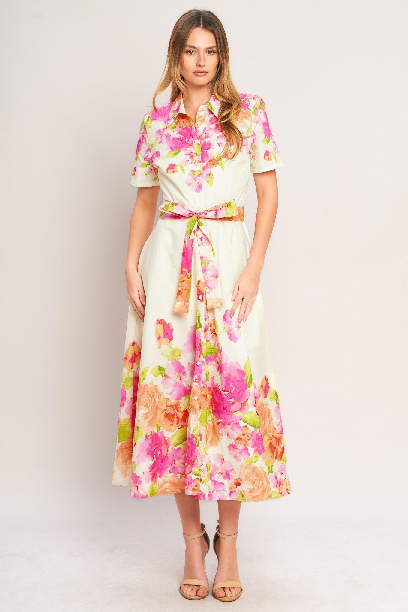 PEONY BLOOM WOVEN MIDI DRESS LIGHT TAUPE / M PEONY BLOOM WOVEN MIDI DRESS LIGHT TAUPE / M