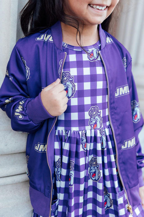 JMU Purple Duke Dog 3/4 Sleeve Pocket Twirl Dress
