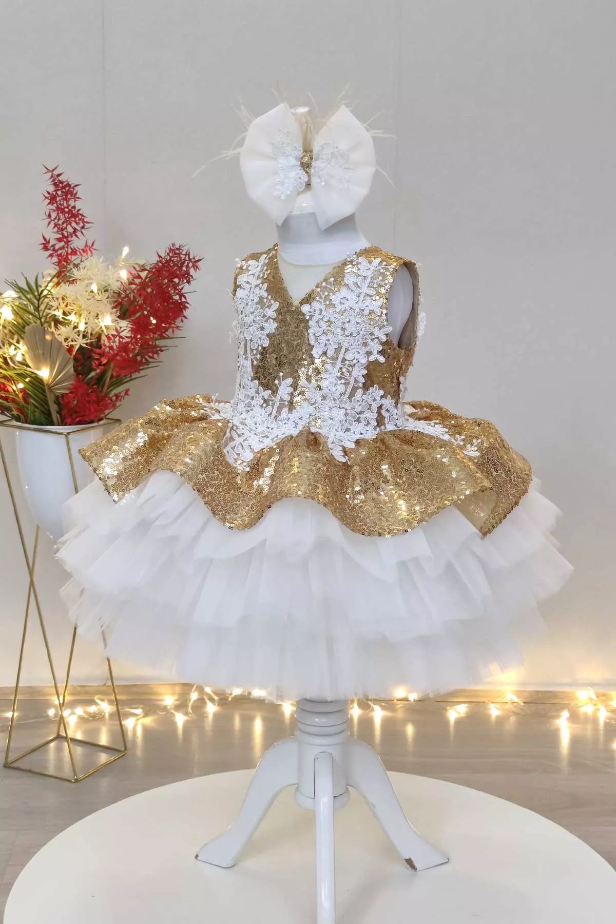 Sarah Gold Party Dress – SophiasStyle.com