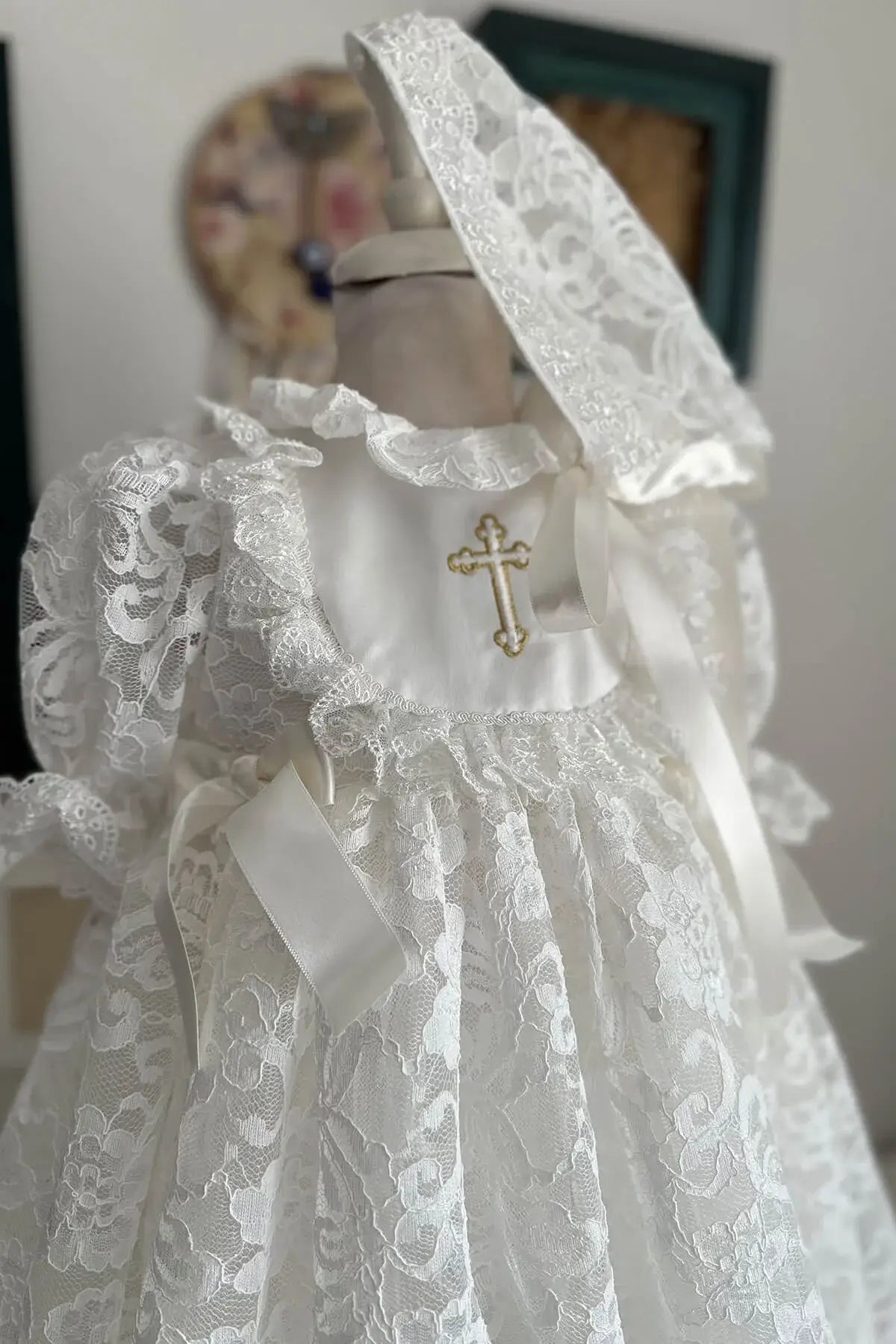 white christmas dresses Piccolo Bacio Couture Girls’ Baptism Gown Sabrina Gold 3 Months / Dress / Off White main image 0