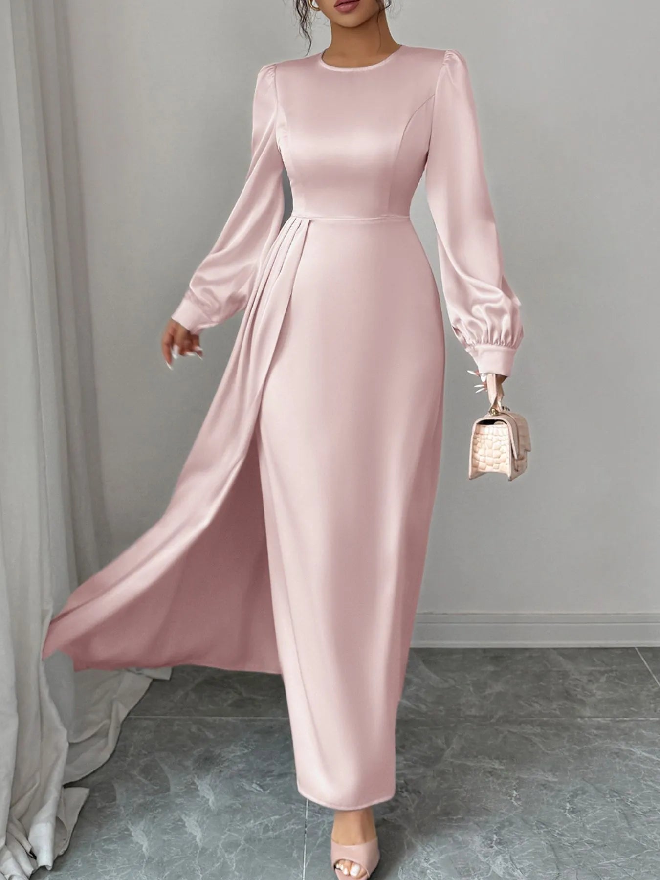long sleeve semi formal wedding guest dress Chiffon Midi with and Waist Chain Please note that a slight color difference should be acceptable due to the light and screen. Semi Formal Wedding Guest Dresses
