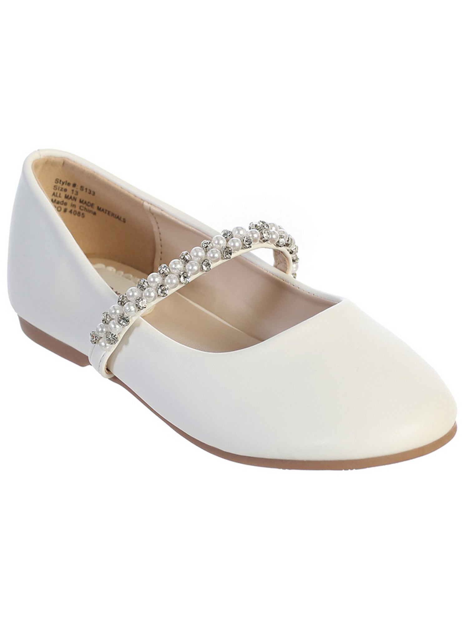 Big Girls White Rhinestone Pearl Strap Ballet Flats 6 Kids –  SophiasStyle.com