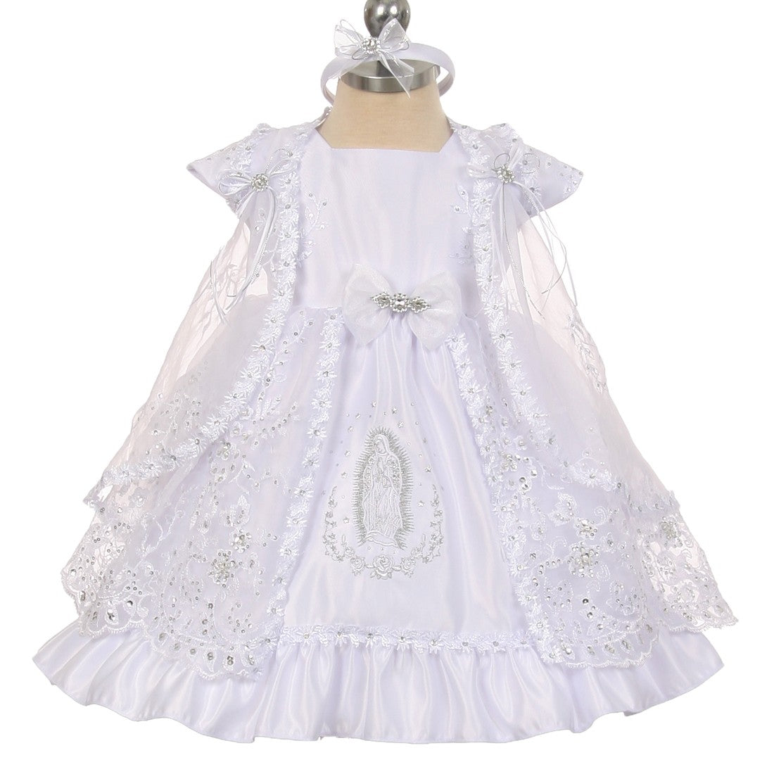 white christmas dresses The Rain Kids Baby Girls White Virgin Mary Embroidery Cape Baptism Dress 0-24m