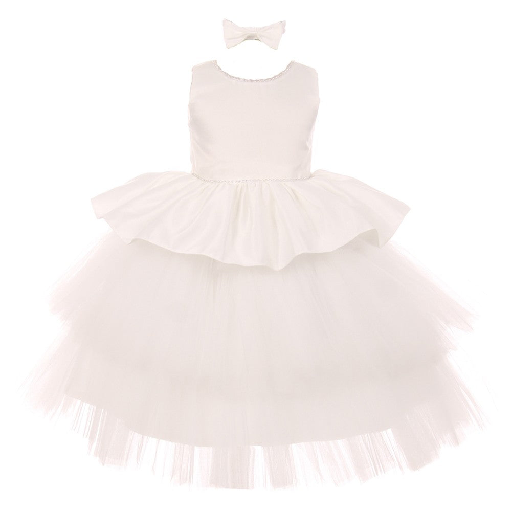 RainKids Little Girls Ivory Rhinestone Satin Tulle Party Flower Girl Dress 4T