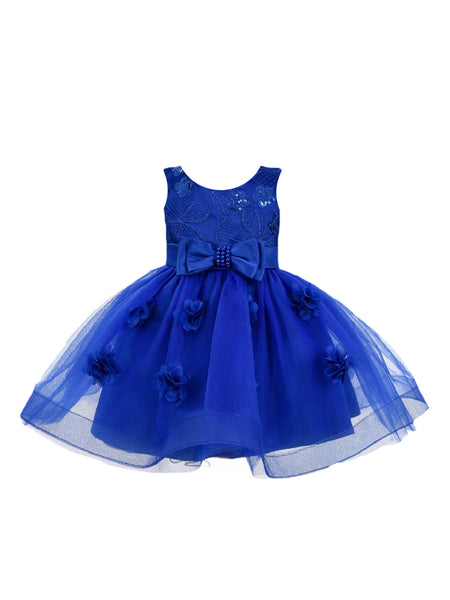 Baby Girls Royal Blue Bow Floral Appliques Tulle Flower Girl Dress 24 Months