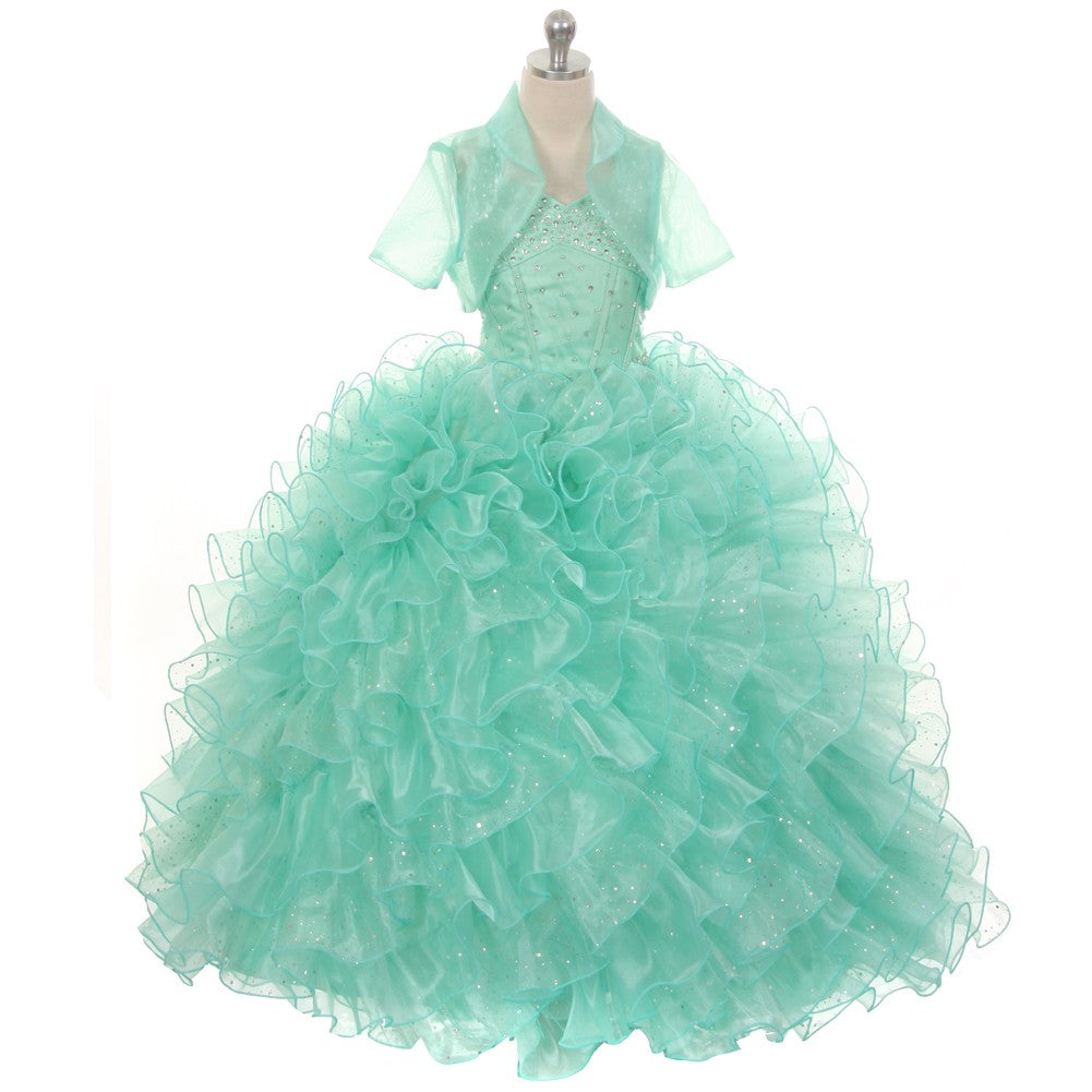 Little Girls Mint Sequin Sparkly Ruffle Bolero Pageant Dress 4-6 –  SophiasStyle.com