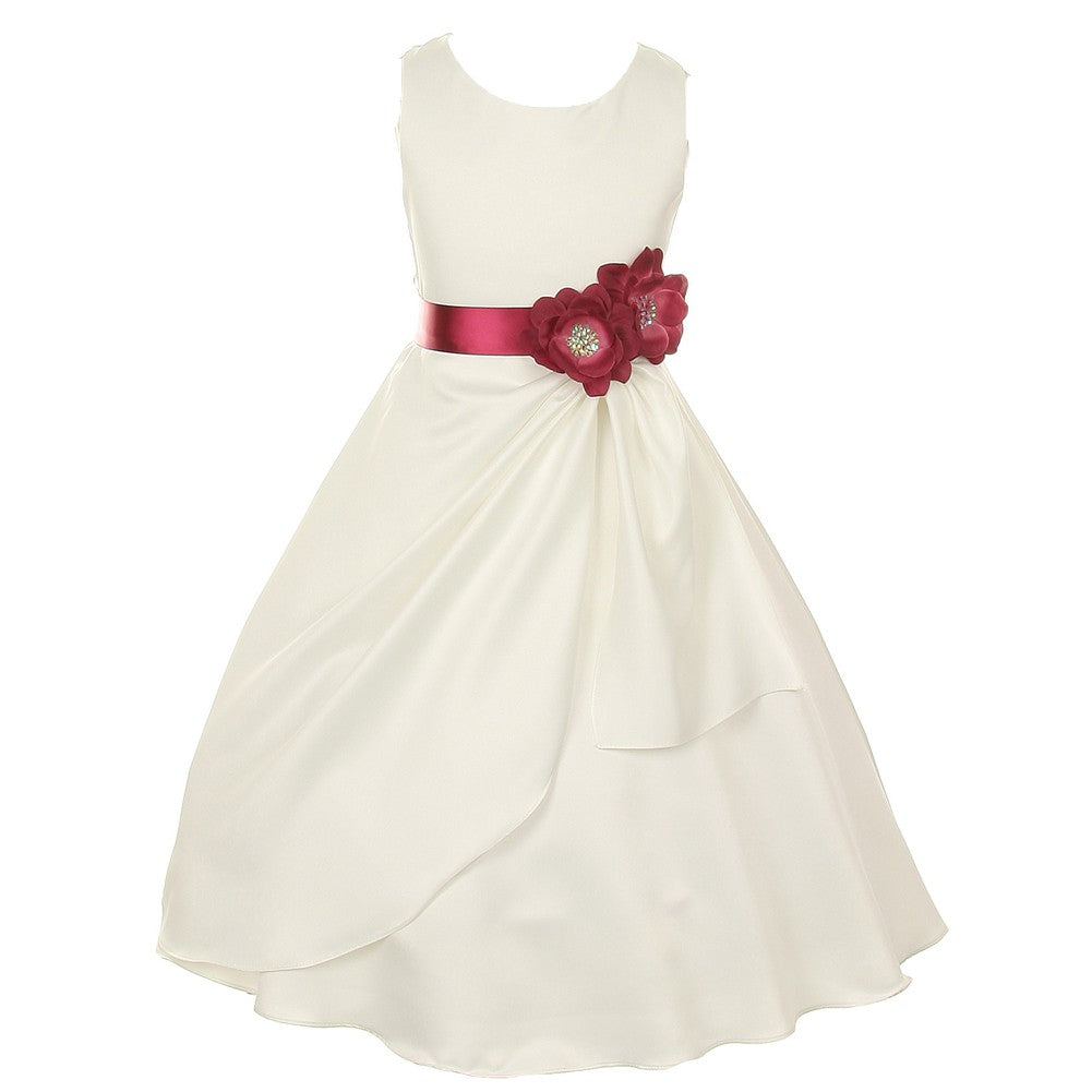 Cinderella Couture Little Girls Ivory Burgundy Bridal Dull Satin Sequin Flowers Occasion Dress 2-6