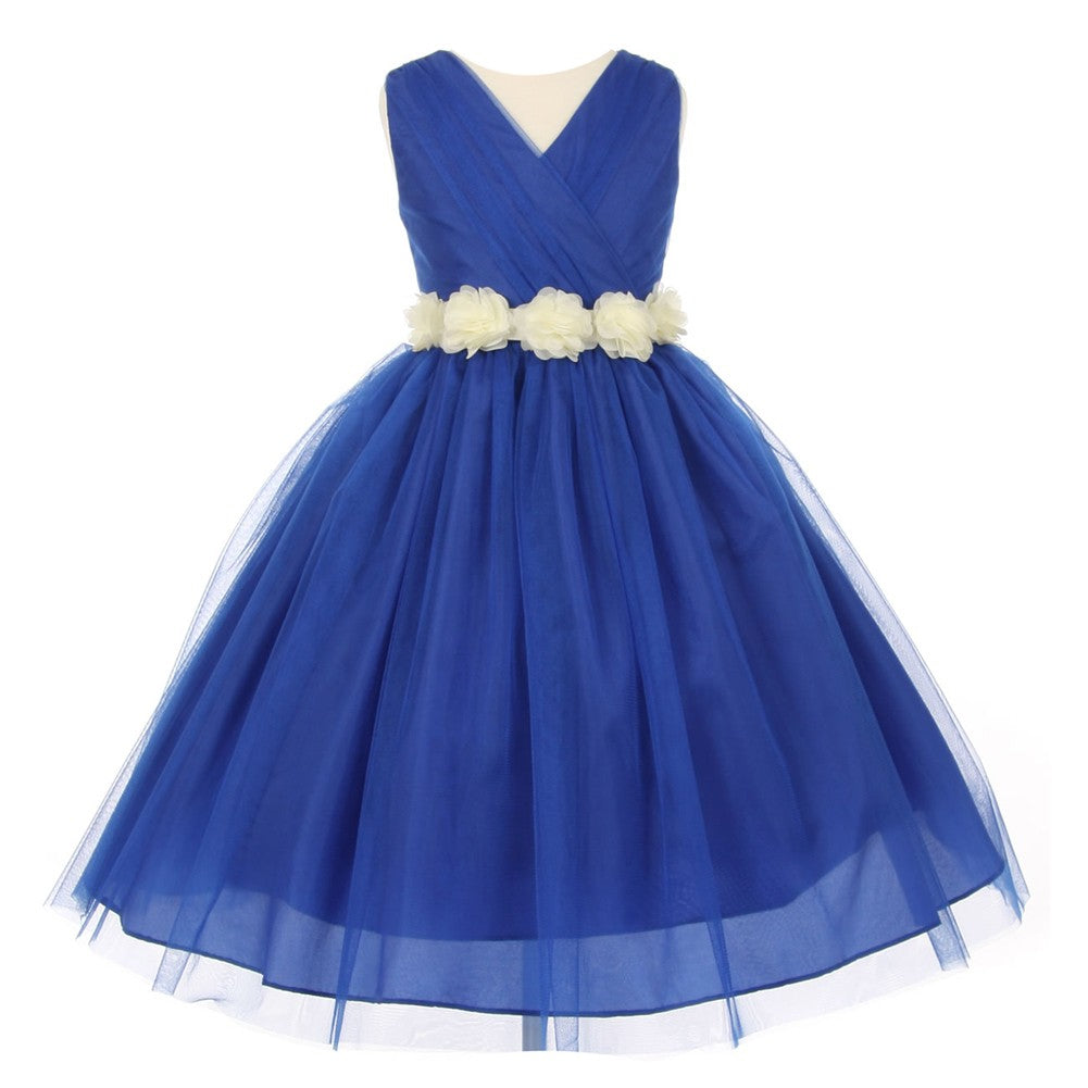 Big Girls Royal Blue Ivory Chiffon Flowers Tulle Junior Bridesmaid Dress 8-14 8