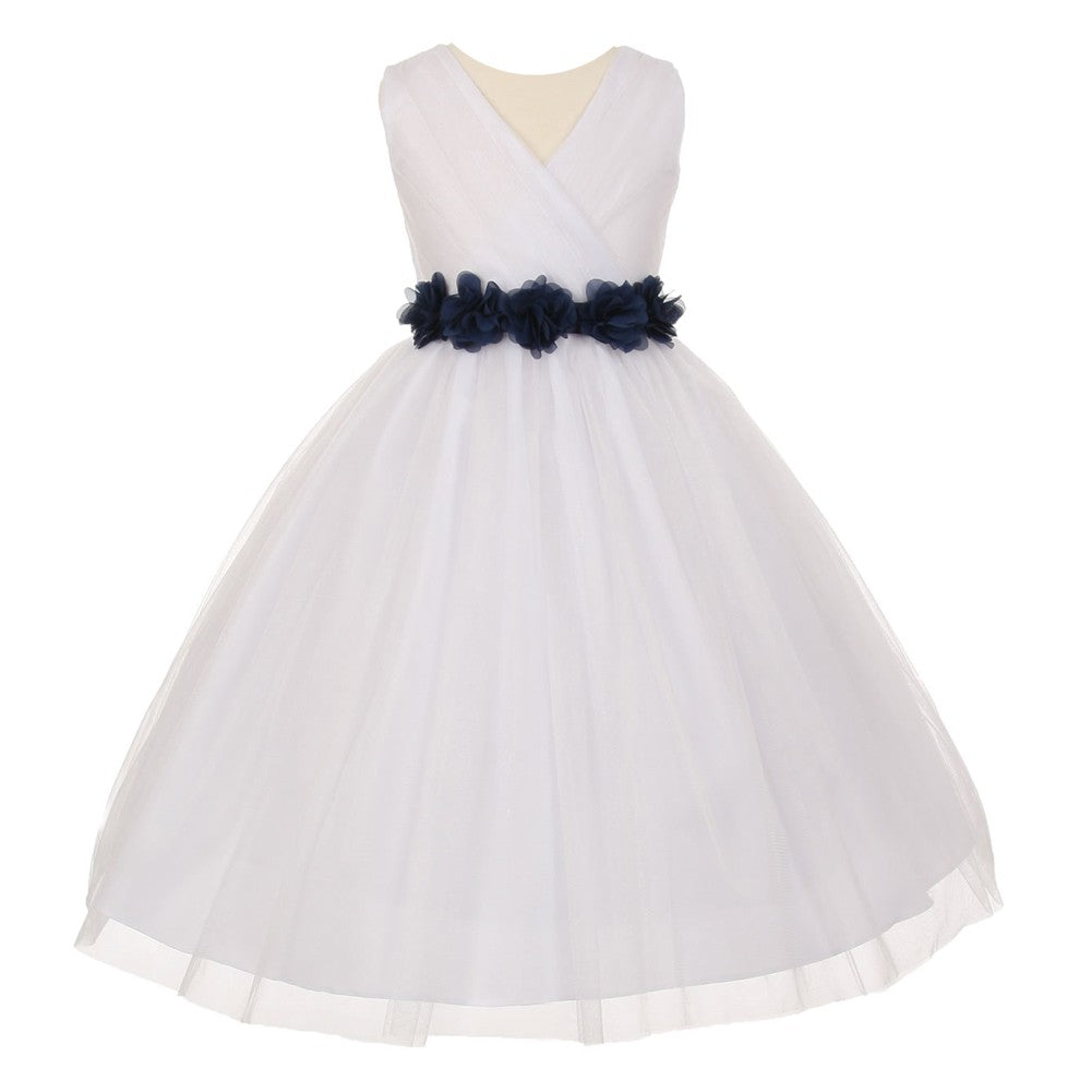Big Girls White Black Chiffon Flowers Tulle Junior Bridesmaid Dress 8-   SophiasStyle.com