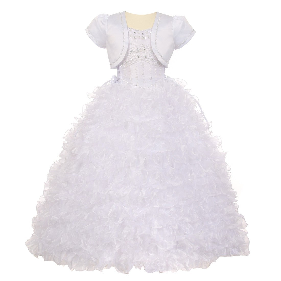 Rainkids Big Girls White Rhinestone Pearl Off Shoulder Communion Dress 7-16, 10