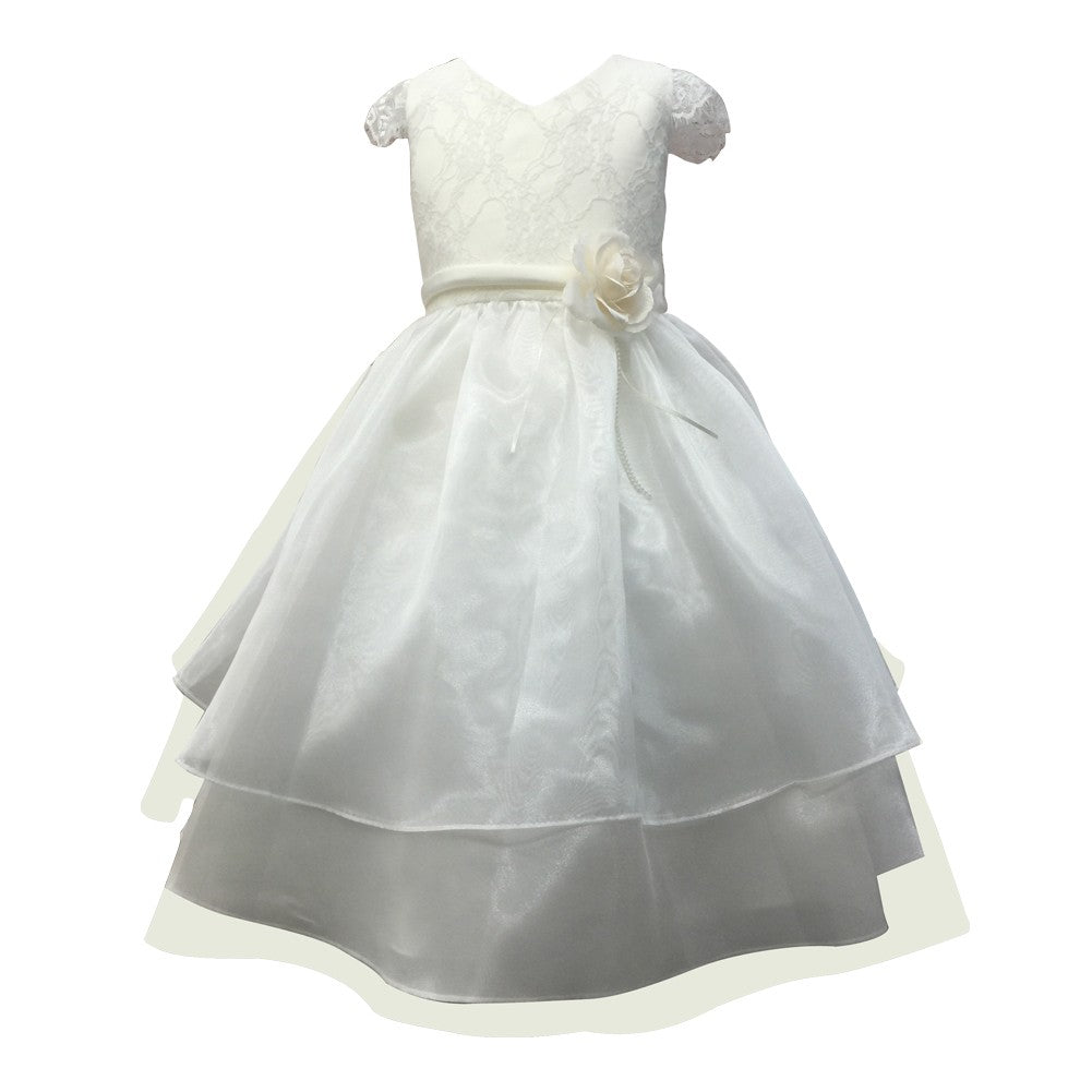 Little Girls Ivory Lace Dull Satin Organza Flower Girl Dress 2T-6 ...