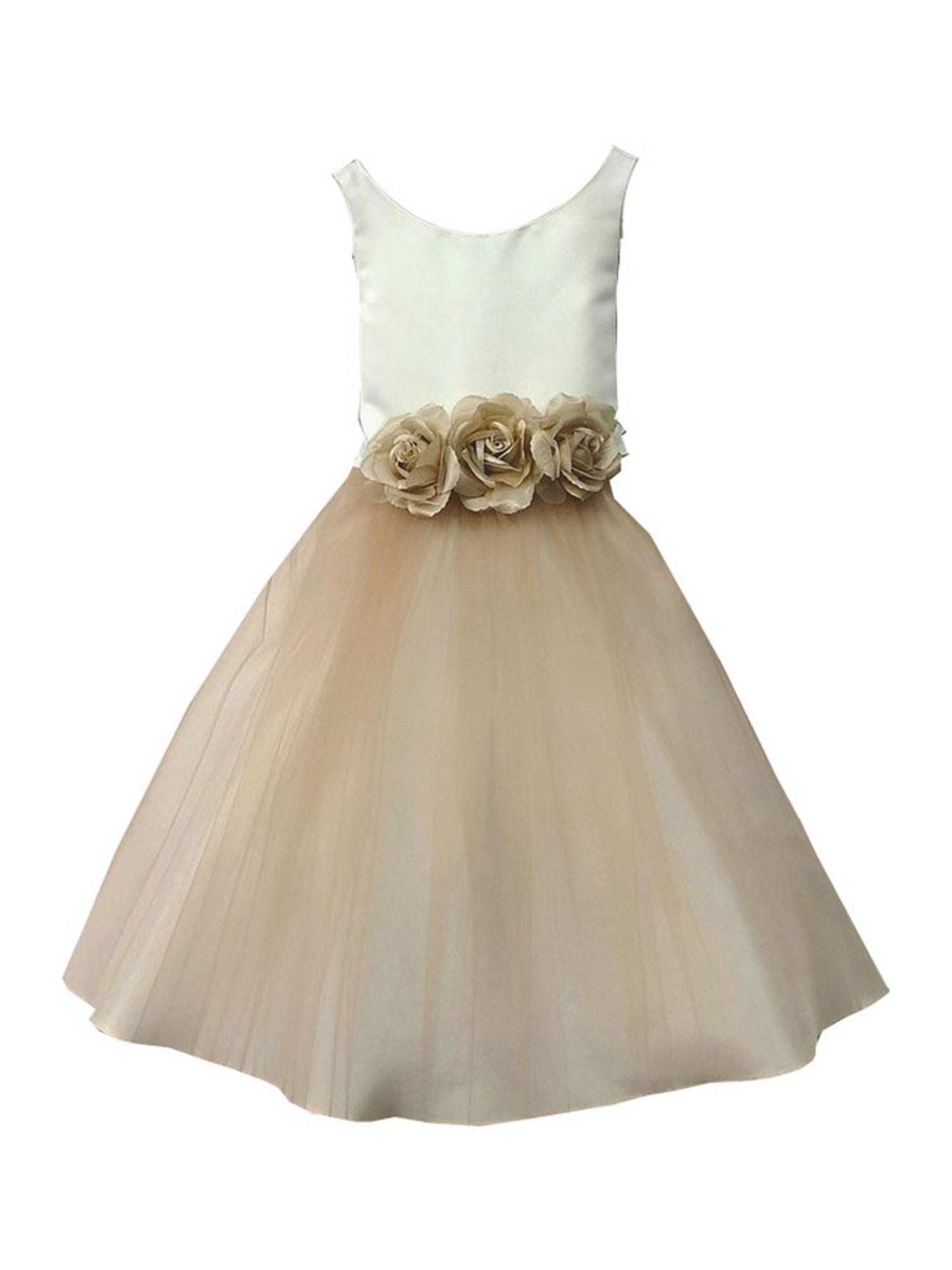 Petite Adele Little Girls Champagne Silk Satin Tulle Flower Girl Dress 6 Petite Adele Little Girls Champagne Silk Satin Tulle Flower Girl Dress 6