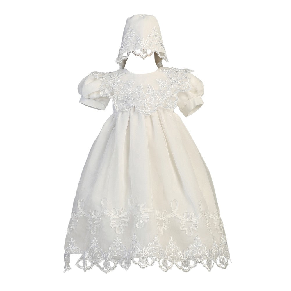 Baby Girls White Embroidered Organza Gown Bonnet Christening Set 3-24M ...