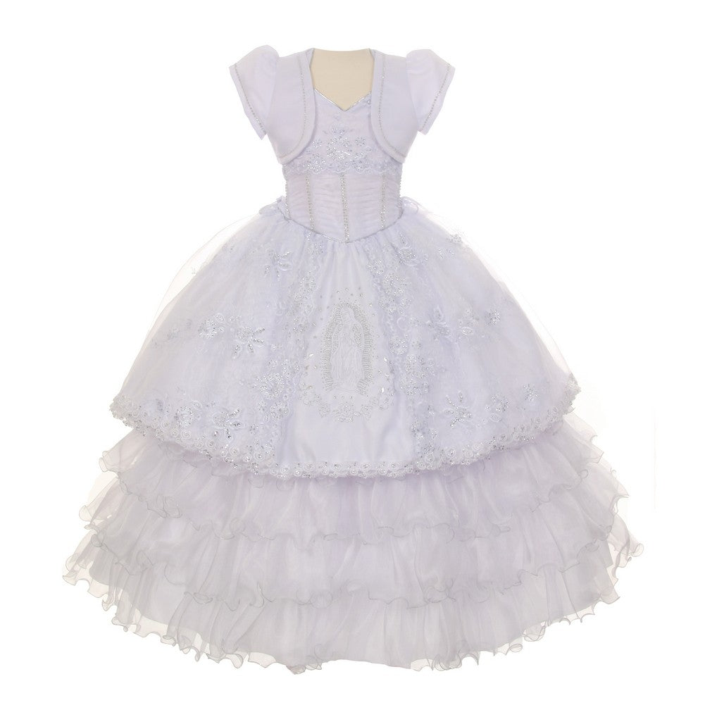first communion dress with our lady of guadalupe First Communion Crown with Our Lady of Guadalupe Veil