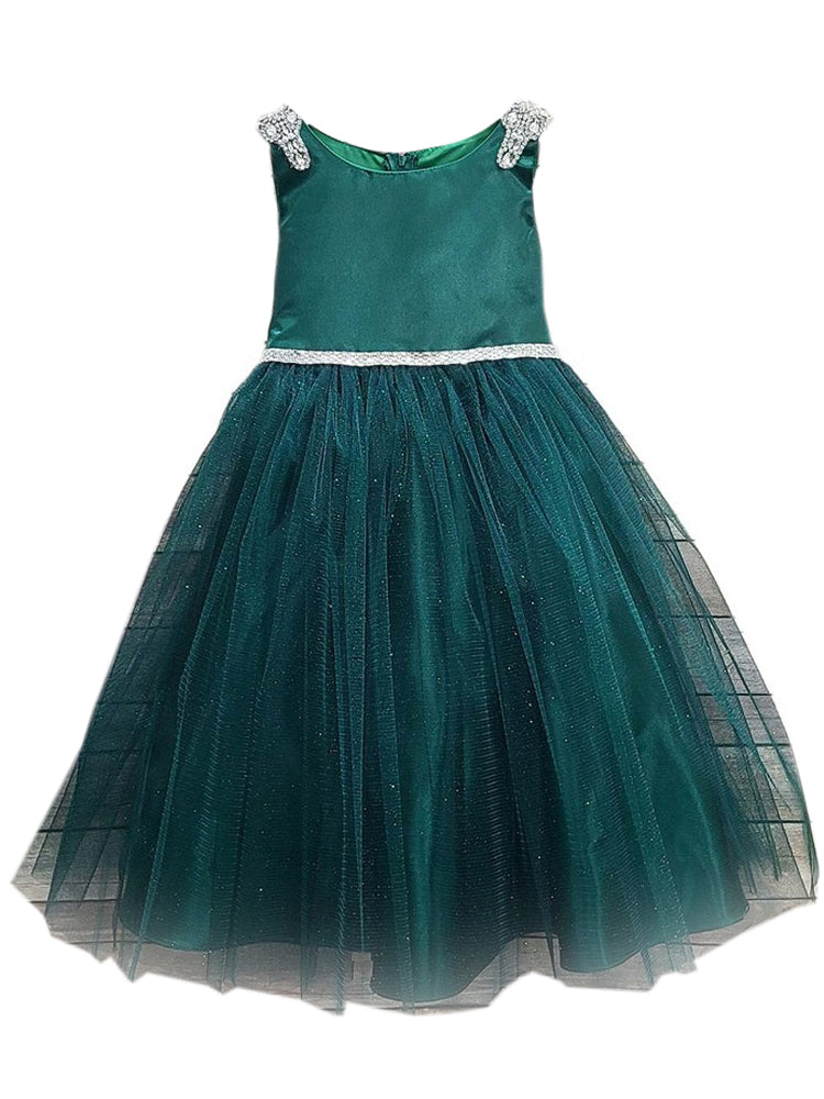 Big Girls Hunter Green Beaded Shoulder Crystal Belt Gown 8-16 10