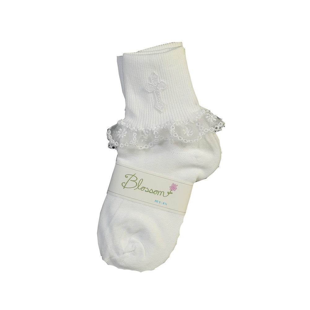 Swea Pea & Lilli Baby Girls Blanco Bordado Cruz Bautizo Calcetines –