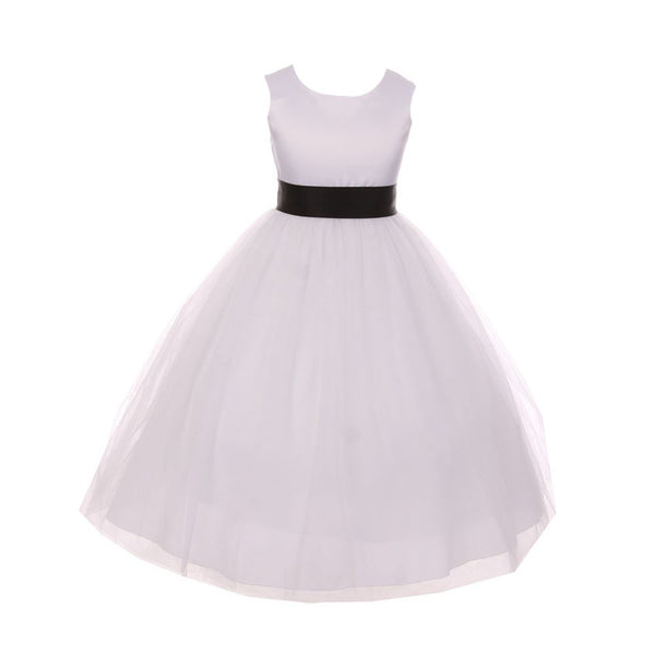 Little Girls White Black Tulle Satin Sash Bow Flower Girl Dress 2-6   SophiasStyle.com