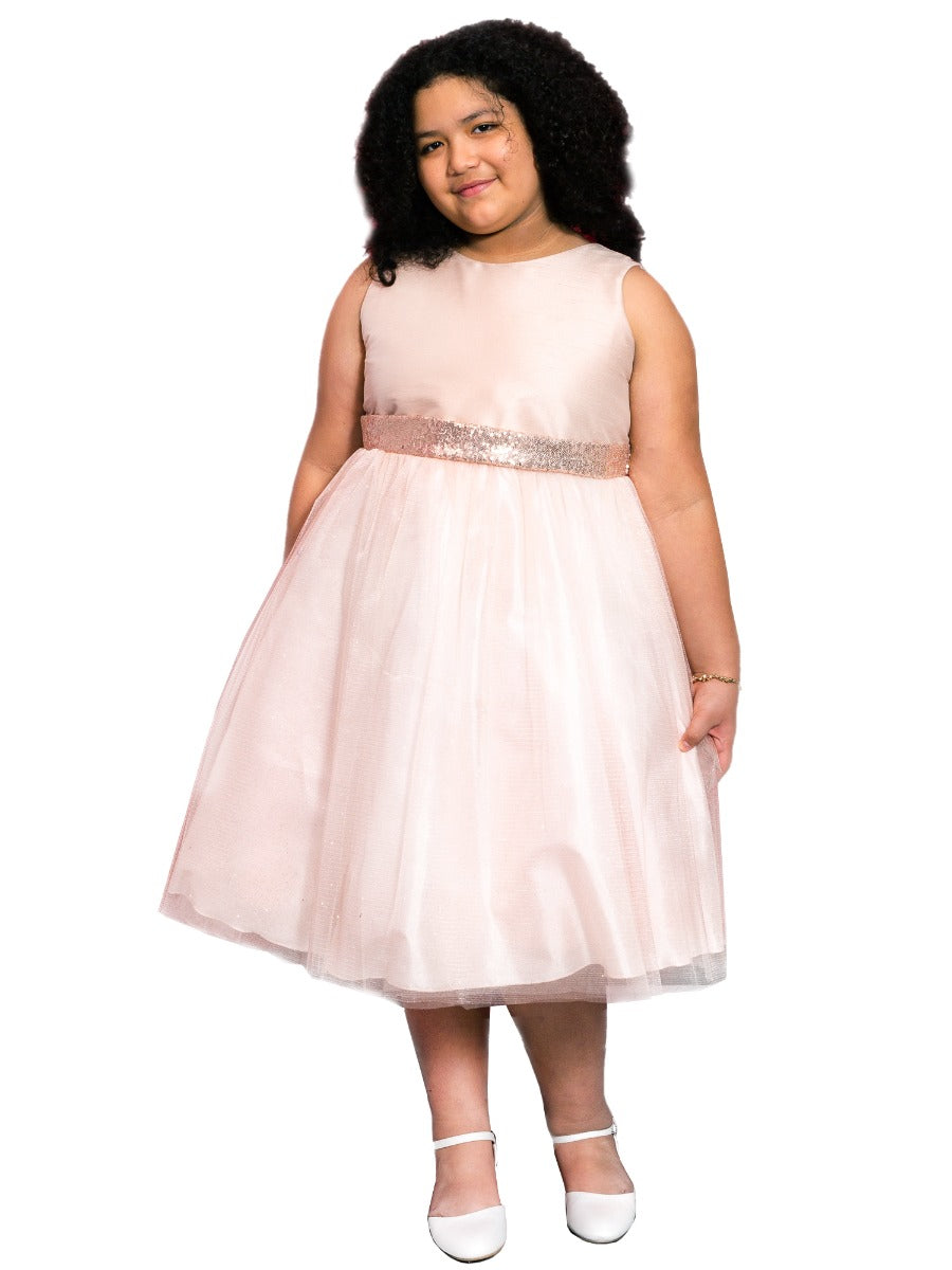 Pink/Iridescent Sequins V Back & Bow Plus Size Girls Dress – Kid's