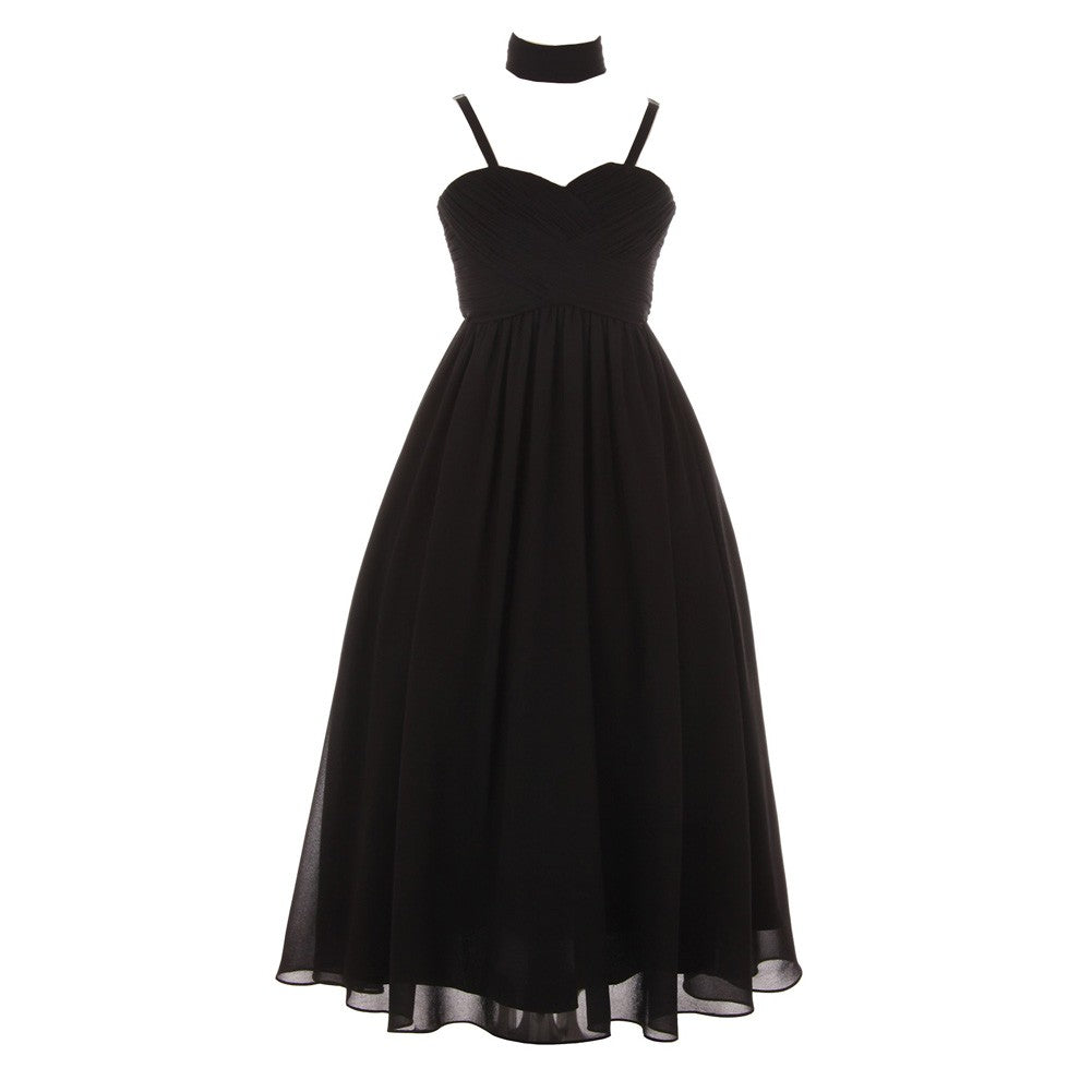 Big Girls Black Pleated Top Shawl Elegant Chiffon Junior Bridesmaid Dress 12