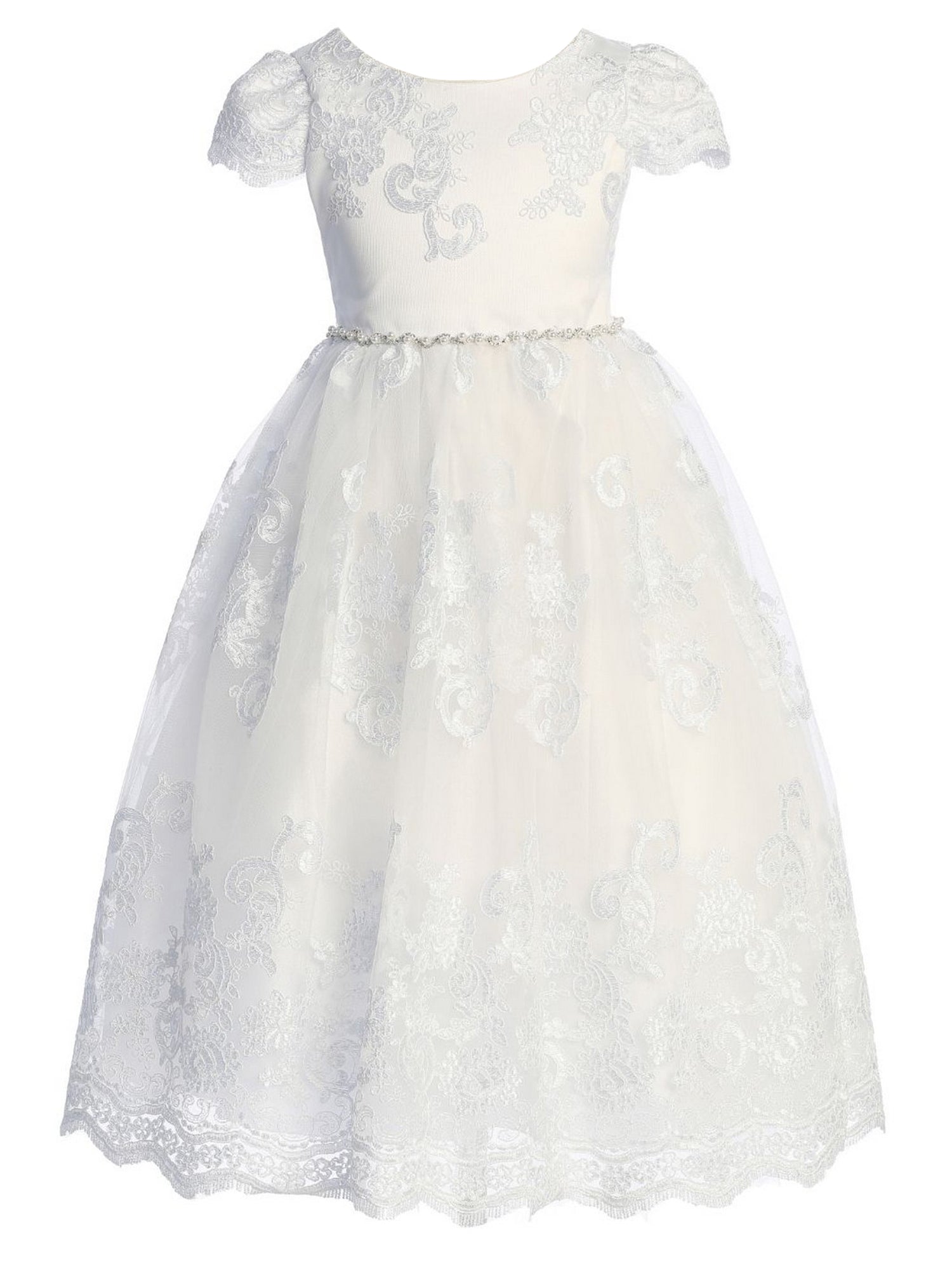 Big Girls White Cording Embellished Communion Plus Size Dress, Sizes 1 –  SophiasStyle.com