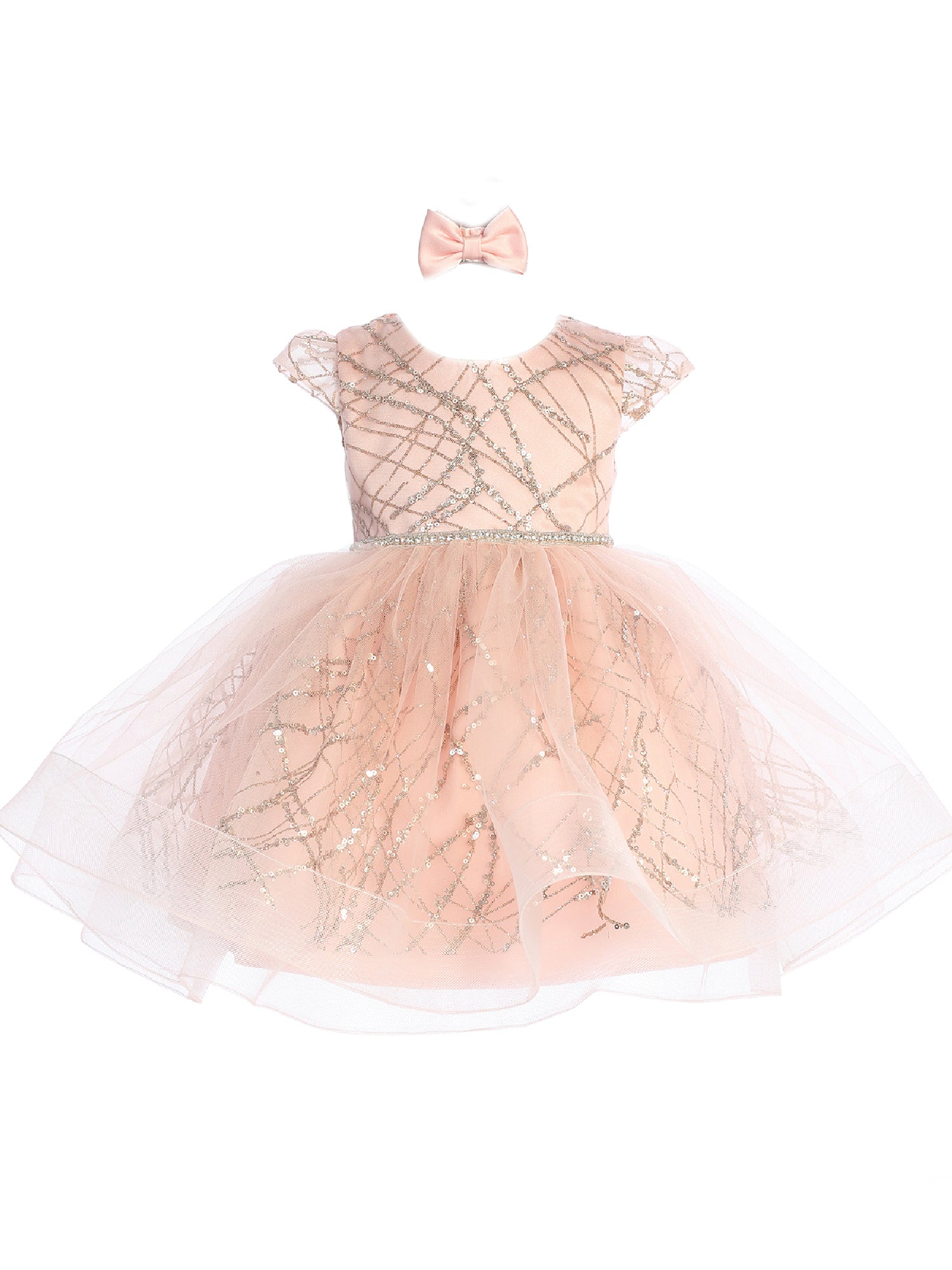 Baby Girls Rose Gold Glitter Rhinestone Waistline Tulle Flower Girl Dress 6-24M 24 Months