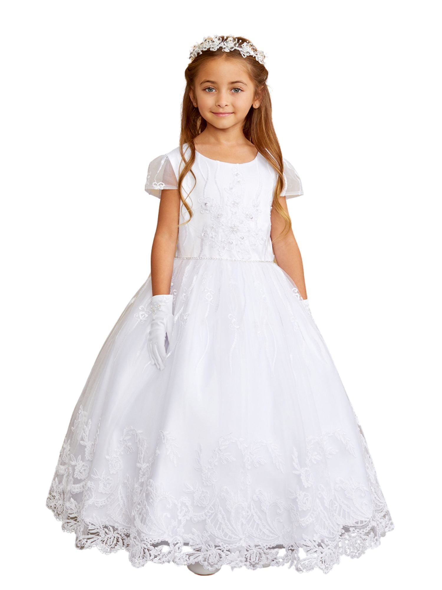 Girls White Floral Lace Applique Communion Dress, Sizes 7-18 from Tip Top  Kids at Sophia's Style – SophiasStyle.com