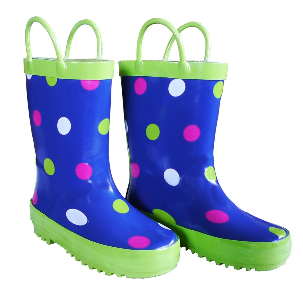 Polka Dot Girls Neoprene Boots Blue Polka Dots Girls Rain Boots 11-3