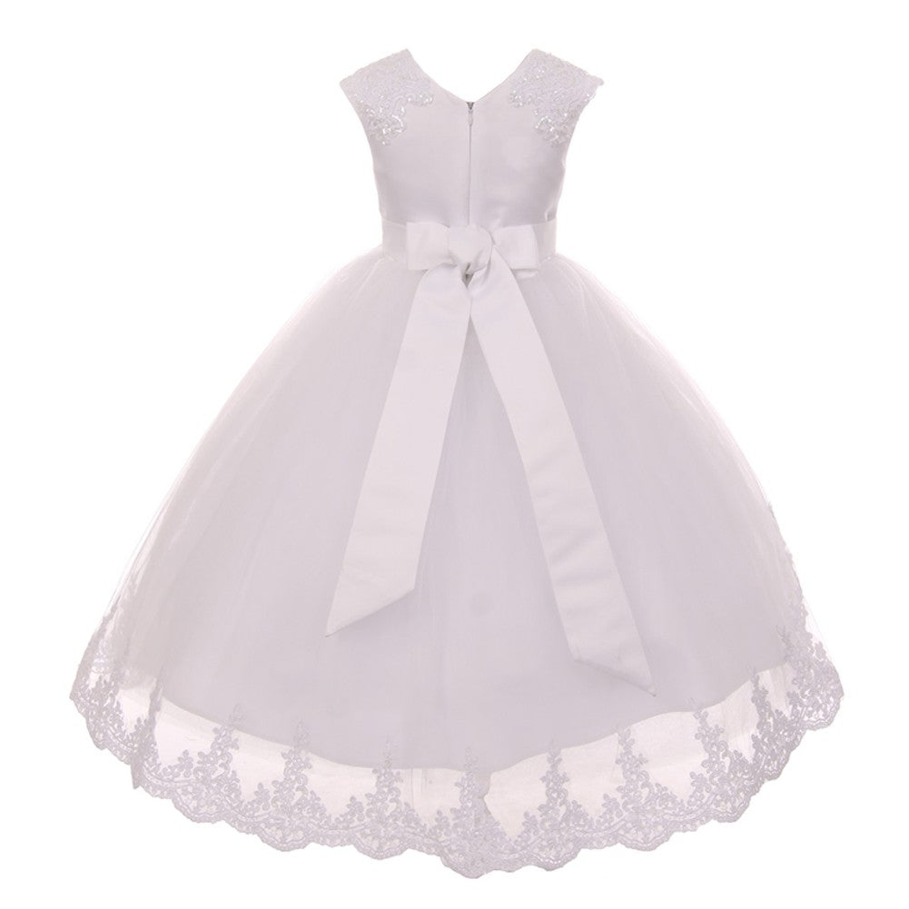 Little Girls White Satin Lace Swoop Train Communion Dress 8-16 ...