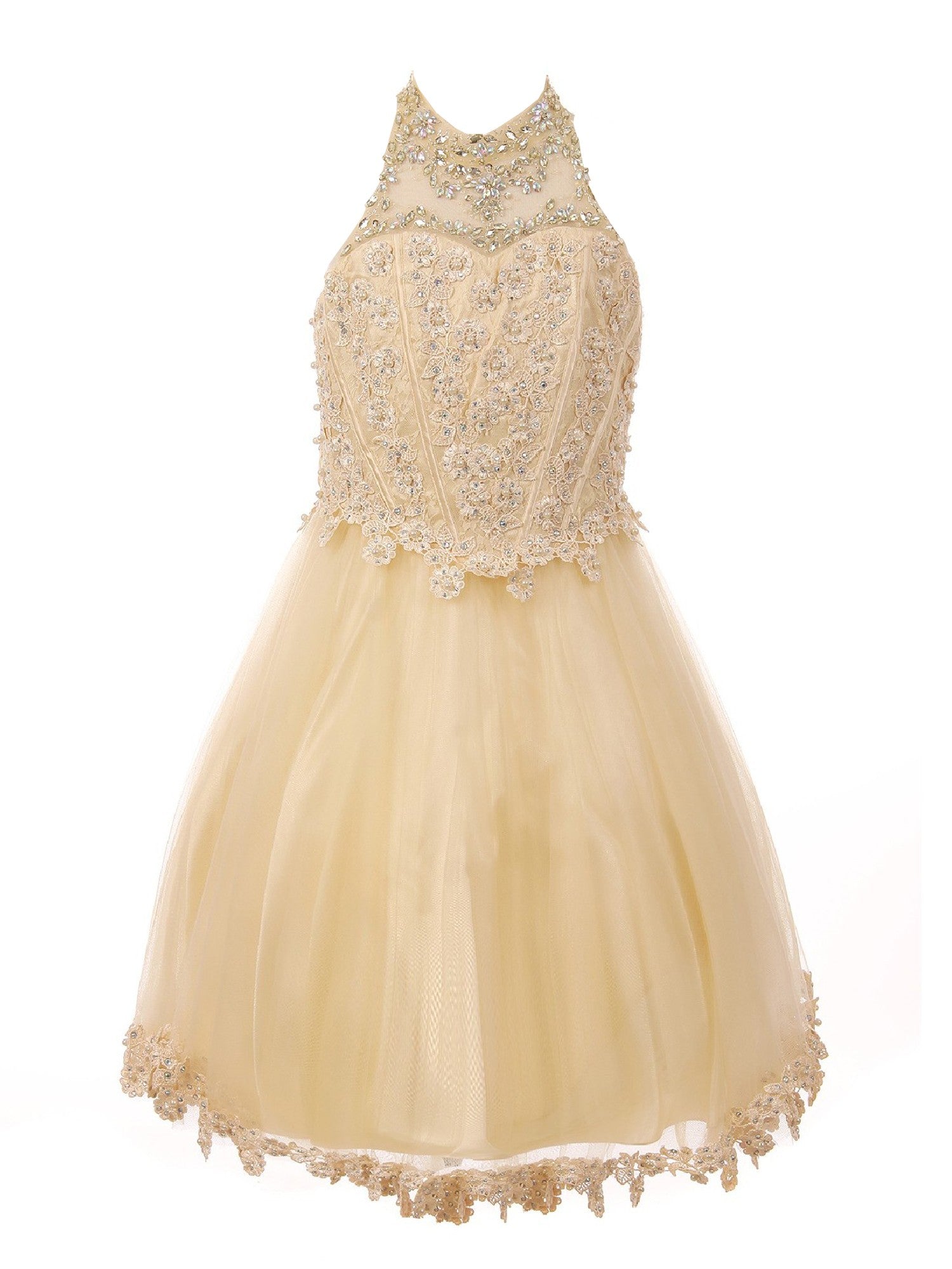 Big Girls Champagne Halter Neck Rhinestone Sequin Junior Bridesmaid Dress 8-16 8 Big Girls Champagne Halter Neck Rhinestone Sequin Junior Bridesmaid Dress 8-16 8