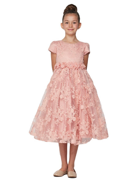 Big Girls Dusty Pink French Chantilly Lace T-Length Junior Bridesmaid –  SophiasStyle.com