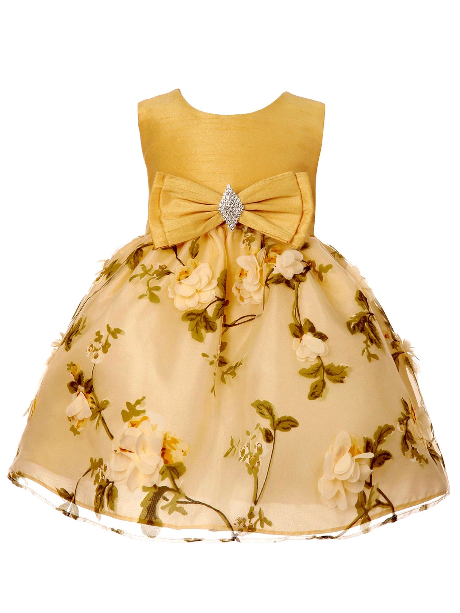 Baby Girls Gold Floral Print Bow Easter Flower Girl Dress 6-24M SophiasStyle.com Baby Girls Gold Floral Print Bow Easter Flower Girl Dress 6-24M SophiasStyle.com